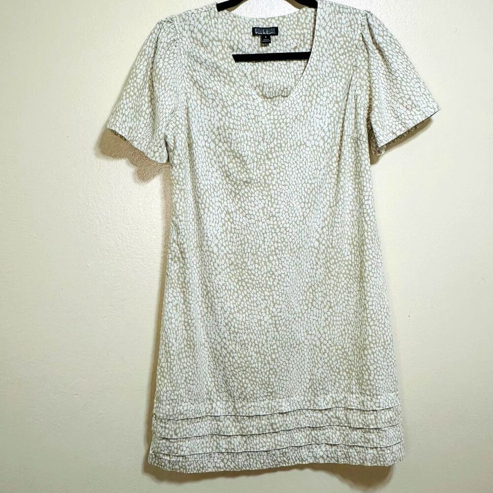 Nicole Miller Original BOHO Dress Short Sleeve Layered Trim V-Neck Beige Size S